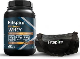 Fitspire Fit Super Whey Protein with Gym Bag | 35g Protein per 100g Serving & 7.76 BCAA | Whey Protein