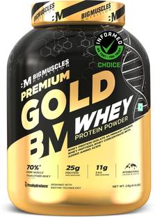 BIGMUSCLES NUTRITION Premium Gold Whey | 25g Protein Per Serving, 0g Sugar,5.5g BCAA Whey Protein