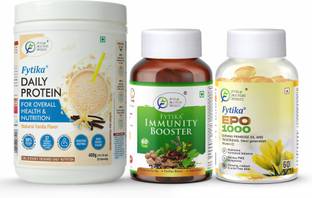 FYTIKA Daily Protein Vanilla -400G + Immunity Booster-60 Tabs + EPO 1000-60 Softgel Protein Blends