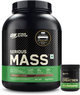 Optimum Nutrition (ON) Serious Mass Weight Gainer 3 Kg + Micronised Creatine 100g unflavored Weight Gainers/Mass Gainers