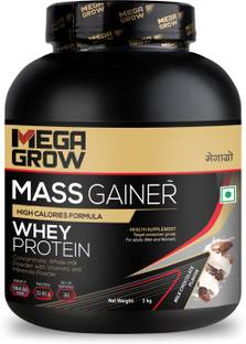 MEGAGROW Mass Gainer Whey Protein Powder, 3kg Milk Chocolate - Total 30 Servings Weight Gainers/Mass Gainers
