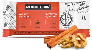Monkey Bar Walnut Cinnamon Protein Bar - 8 Bars , 10g Protein, No Added Sugar, All Natural Protein Bars