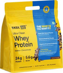 TATA 1mg Ultra Clean Whey Protein Isolate + Concentrate|24g Protein|Lab-Tested|28 sachets Whey Protein