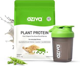 OZiva Organic Plant Protein (Pea protein & Brown Rice) for Everyday Fitness + Shaker Plant-Based Protein