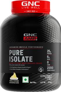GNC AMP Pure Isolate Zero Carb | 25g Protein | 6g BCAA | Vanilla Custard |4lbs Whey Protein