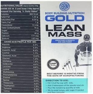 bbn LEAN MASS GAINER ADVANCED FORMULA HIGH GAINER POWDER Weight Gainers/Mass Gainers