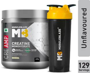 MUSCLEBLAZE Micronised Creatine Monohydrate CreAMP Powder with Shaker, Trustified Certified Creatine
