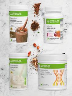 HERBALIFE F1 SHAKE MIX-CHOCOLATE,KASHMIRI KAHWA,SHAKEMATE AND PP-200GM (PACK OF 4) Protein Shake