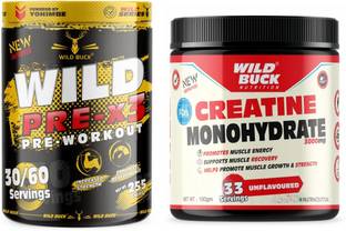 WILD BUCK Pre-X3 Hardcore For Extreme Focus With Creatine for Lean Muscle Gain & Recovery Pre Workout