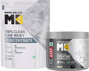 MUSCLEBLAZE 100% Clean Raw Concentrate, 1 kg with Creatine Monohydrate CreAMP, 100 g Whey Protein