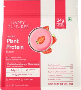 Happy Cultures 26g Strawberry Plant Protein Isolate, 4.5g BCAA, 18 Essential Amino Acids Plant-Based Protein