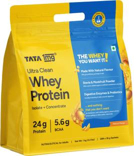 TATA 1mg Ultra Clean Whey Protein | 24g Protein| Lab-Tested | 28 sachets Whey Protein