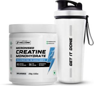 Wellcore Micronised Creatine Monohydrate + Steel Shaker | Trustified Certified Creatine