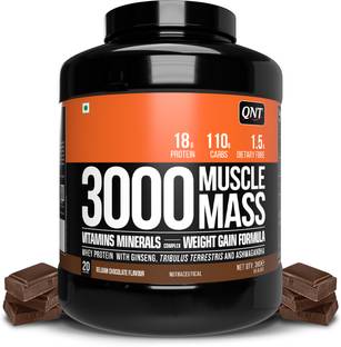 QNT Muscle Mass 3000 | Weight & Muscle Gainer Supplement | 3kg | Belgian Chocolate Weight Gainers/Mass Gainers