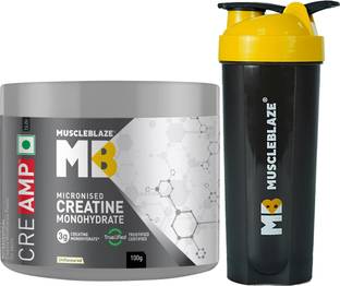 MUSCLEBLAZE Micronised Creatine Monohydrate CreAMP Powder with Shaker, Trustified Certified Creatine