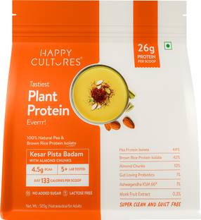 Happy Cultures 26g Kesar Pista Badam Plant Protein Isolate, 4.5g BCAA, 18 Complete Amino Acids Plant-Based Protein