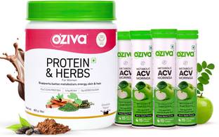OZiva Protein & Herbs Women Weight loss with ACV Moringa To Control Cravings, No Sugar Whey Protein