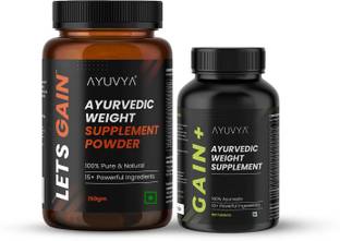 Ayuvya Ayurvedic Gain+ & Lets Gain 100% Ayurvedic Weight Gain Combo | Boost immunity Weight Gainers/Mass Gainers