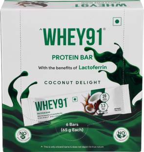 WHEY91 Protein Bar, 20g Protein, 3.3g Fiber, No Added Preservatives ,Pack of 6 Protein Bars