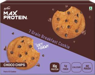 RiteBite Max Protein Healthy Choco Chips Biscuit Cookies, No Maida Protein Snack, Pack of 12 Protein Cookie