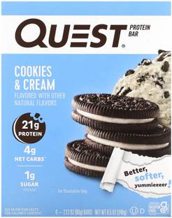 QUEST NUTRITION Protein Bar, Cookies & Cream, 4 Bars,60 g Each Protein Bars