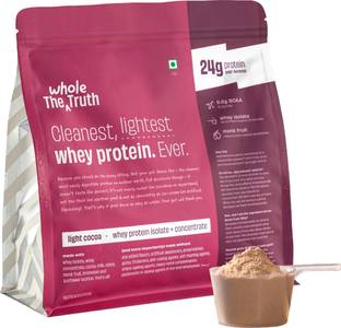 The Whole Truth Light Cocoa 1 kg|24g Protein|6.6g BCAA Whey Protein