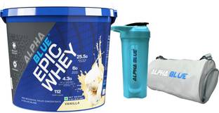 ALPHABLUE Epic Whey Protein | High Biological Value Concentrate & Shaker, Gym Bag Combo Whey Protein