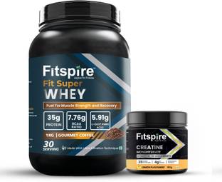 Fitspire Fit Super Whey Protein & Creatine Monohydrate ( Gourmet Coffee + Creatine Lemon) Whey Protein