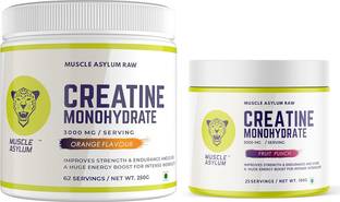 Muscle Asylum Micronized Creatine Monohydrate Powder 250gm Orange & Fruit Punch 100g Pack Of 2 Creatine