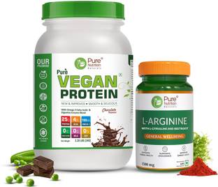 Pure Nutrition Sports Recovery Combo Vegan Protein + L-Arginine 60 Tabs For Growth & Recovery Plant-Based Protein