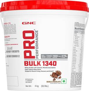 GNC Pro Performance Bulk 1340 | Promotes Targeted Gains |(Double Chocolate, 4kg) Weight Gainers/Mass Gainers