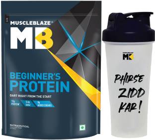 MUSCLEBLAZE Beginner's, No Added Sugar, 1 kg with Shaker, 650 ml Whey Protein