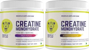 Muscle Asylum Creatine Monohydrate Powder 250g Fruit Punch & Creatine Powder 250g Mango Creatine