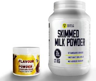 Muscle Asylum Pure Skimmed Milk Powder 1kg, with Flavor Powder Protein Cookie Cream 100g