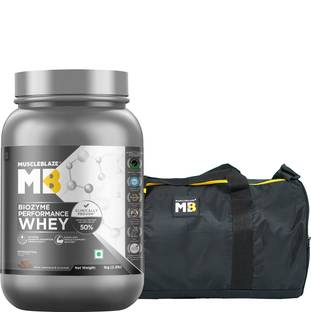 MUSCLEBLAZE Biozyme Performance, Informed Choice UK Certified & Gym Duffle Bag, 30 L, Black Whey Protein