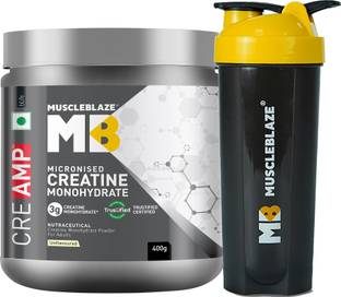 MUSCLEBLAZE Micronised Creatine Monohydrate CreAMP Powder with Shaker, Trustified Certified Creatine