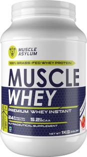 Muscle Asylum Muscle Whey 100%,Strawberry (25 Servings) - 1 Kg (2.2Lbs) Whey Protein