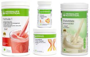 HERBALIFE Formula 1 Strawberry + Protein Powder 200 Gram + Afresh Peach + Shake Mate Protein Shake