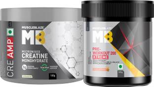 MUSCLEBLAZE Pre Workout 200 Xtreme Powder & Micronised Creatine Monohydrate CreAMP Creatine