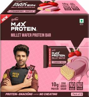 RiteBite Max Protein 10g Millet Wafer Protein Bar, Strawberry Truffle (x12), No Maida, No Palm Oil Protein Bars