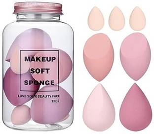 angelie Face Makeup Sponge Set Soft Beauty Blender with Egg Case 4 Big + 3 Mini Multi