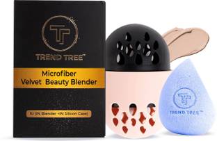 TRENDTREE Microfibre Velvet Beauty Blender with Silicone Case For Wet & Dry Makeup (Set)
