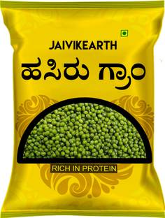 jaivikearth Organic Green Moong Dal (Whole) (hasiru gram, green moong, organic mung, mung bean sprouted, munga, green gram)