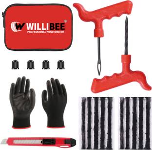 WILLIBEE 7 in 1 Universal Tubeless Tire Puncher Kit for Car & Bike (with Storage Bag) Tubeless Tyre Puncture Repair Kit