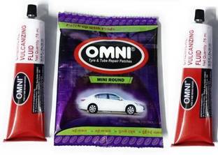 SEAHORSE POLYMERS Omni Puncture Repair Patches (Tiny Round 100 Pcs) with 2pcs Omni Tube Solution Tubed Tyre Puncture Repair Kit