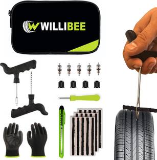 WILLIBEE 9-in-1 Tubeless Tyre Puncher Repair Kit for Bike, Car & SUV (with Storage Bag) Tubeless Tyre Puncture Repair Kit
