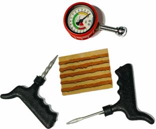 SEAHORSE POLYMERS Analog Tire Pressure Gauge PS-151 Tubeless tire Repair kit (Black) +5 Strips