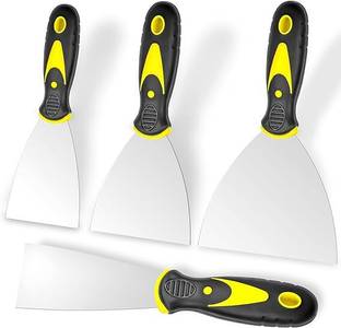 NIKTION Stainless Steel 4Pc Spackle Knife Set (2, 3, 4, 5 in), Paint Scraper Flexible Putty Knife