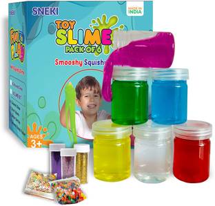 sneki (Pack of 6) DIY Magical Crystal 6 Toys Jelly Slime Putty Clay Toys Combo Kit Set Pack for Kids Boys Girls 100 playing Slime Jelly Party Toy Kit Green, Yellow, Red, Blue, White, Pink Putty Toy