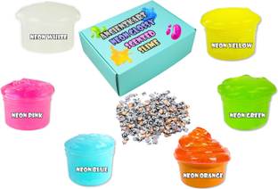 AncientKart Scented Neon Slime with Panda Fimo Slices Set of 6 Multicolor Putty Toy
